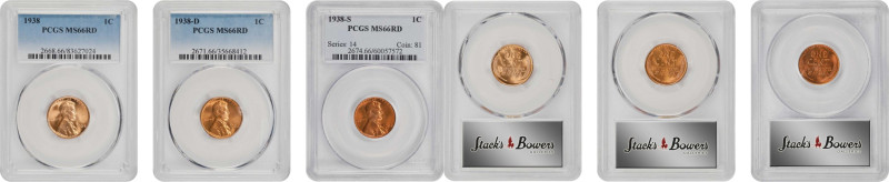 1938 Lincoln Cent. PDS Set. MS-66 RD (PCGS).

All examples are individually gr...