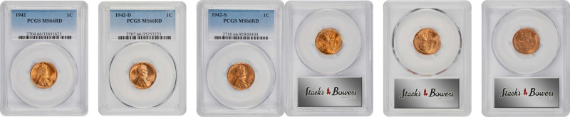 1942 Lincoln Cent. PDS Set. MS-66 RD (PCGS).

All examples are individually gr...