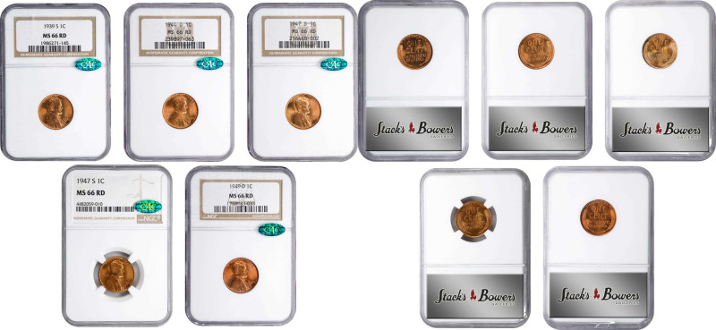 Lot of (5) Mintmarked Lincoln Cents. MS-66 RD (NGC). CAC.

Included are: 1939-...