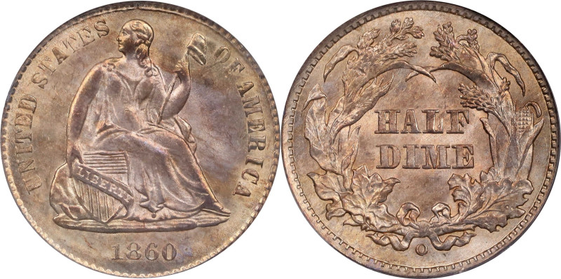 1860-O Liberty Seated Half Dime. MS-65 (PCGS).

PCGS# 4378. NGC ID: 2348.

E...