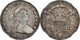 1806 Draped Bust Half Dollar. O-106, T-4. Rarity-3. Knobbed 6, Small Stars. VF-30 (NGC).

PCGS# 6071. NGC ID: 24EJ.

Estimate: $725