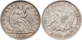 1854 Liberty Seated Half Dollar. Arrows. AU-58 (PCGS).

PCGS# 6279. NGC ID: 24JL.

From the George Collection.

Estimate: $400