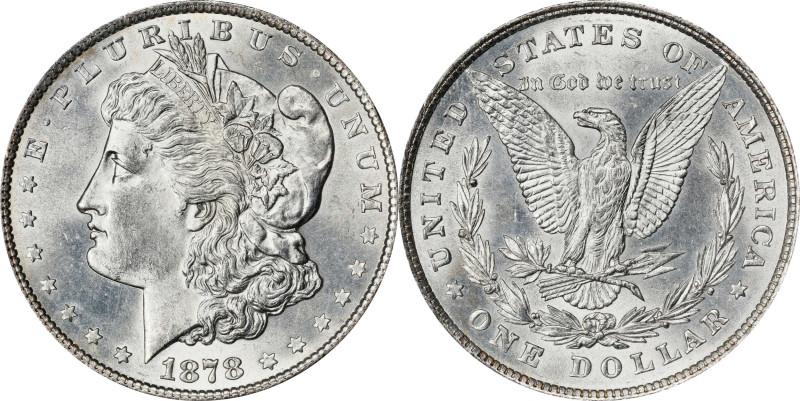 1878 Morgan Silver Dollar. 8 Tailfeathers. VAM-14.3. Doubled Bow. MS-61 (ANACS)....