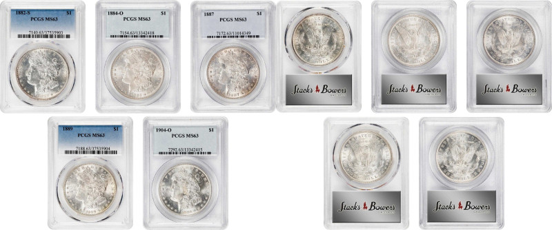 Lot of (5) Choice Mint State Morgan Silver Dollars. MS-63 (PCGS).

Included ar...