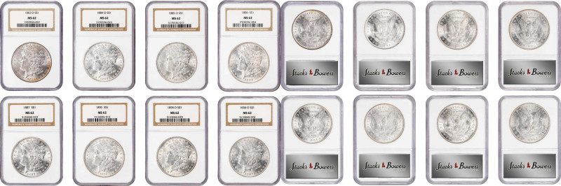 Lot of (8) Morgan Silver Dollars. MS-62 (NGC).

Included are: 1883-O; 1884-O; ...