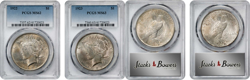 Lot of (2) Early Date Peace Silver Dollars. (PCGS).

Included are: 1922 MS-62;...