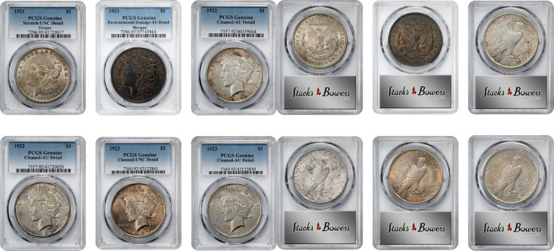 Lot of (6) Morgan and Peace Silver Dollars (PCGS).

Included are: 1921 Morgan,...