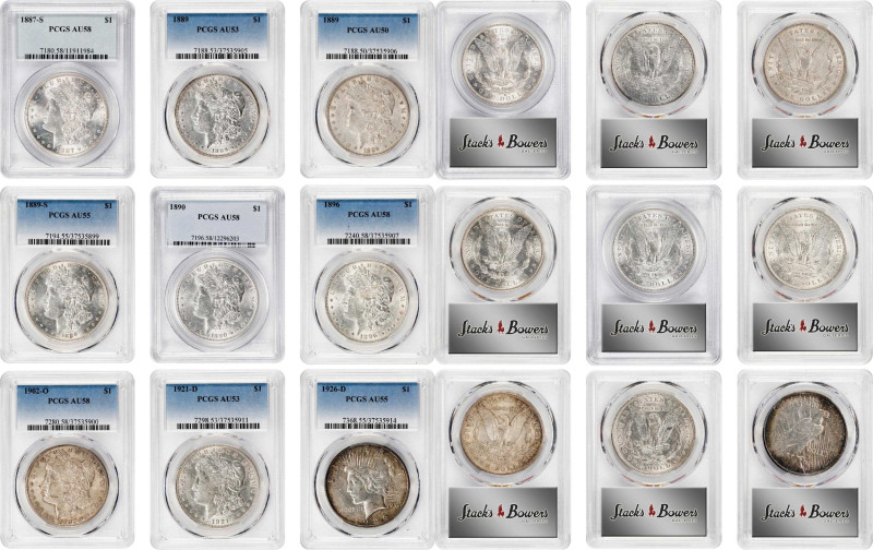 Lot of (9) AU Morgan and Peace Silver Dollars. (PCGS).

Included are: Morgan: ...