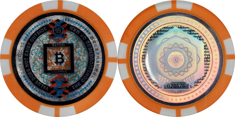 2016 Satori "Poker Chip" 0.001 Bitcoin. Loaded. Pre-Fork. Serial No. 028676. Pla...