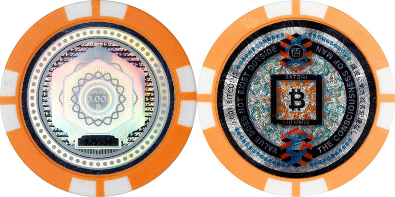 2017 Satori "Poker Chip" 0.001 Bitcoin. Loaded. Pre-Fork. Serial No. 025531. Pla...