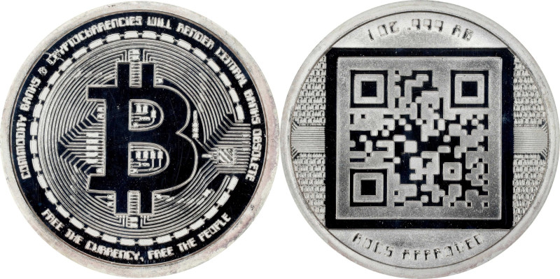 2012 Bitcoin-Themed "QR Code" Silver Medal. 1oz .999 Fine Silver. Proof-69 Deep ...