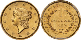 1853 Gold Dollar. MS-63 (PCGS).

PCGS# 7521. NGC ID: 25BU.

Estimate: $475