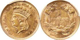 1856 Gold Dollar. Slant 5. AU Details--Bent (PCGS).

PCGS# 7540. NGC ID: 25CB.

Estimate: $300