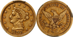 1843-O Liberty Head Quarter Eagle. Large Date. Winter-1, the only known dies. Repunched Mintmark. VF-25 (PCGS).

PCGS# 7732. NGC ID: 25GS.

Estima...