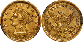 1846-O Liberty Head Quarter Eagle. Winter-1. AU Details--Cleaned (PCGS).

PCGS# 7743. NGC ID: 25H4.

Ex Abe Kosoff's C.S.N.A. Convention Auction, ...