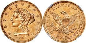 1861 Liberty Head Quarter Eagle. Type II Reverse. MS-63 (NGC).

PCGS# 7794. NGC ID: 25JV.

Estimate: $1250