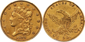 1834 Classic Head Half Eagle. HM-3. Rarity-2. Plain 4. EF-40 (PCGS).

PCGS# 8171. NGC ID: 25RR.

Estimate: $700