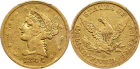 1844-D Liberty Head Half Eagle. Winter 11-G. VF-25 (PCGS).

PCGS# 8221. NGC ID: 25T9.

Ex Jim's Coin Service.

Estimate: $1500