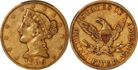 1856 Liberty Head Half Eagle. VF-25 (PCGS).

PCGS# 8266. NGC ID: 25UV.

Purchased from Abner Kreisberg, June 17, 1968.

Estimate: $600
