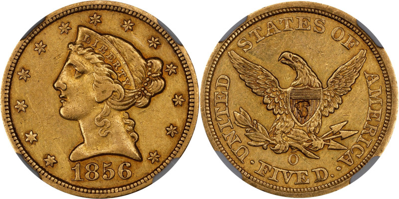 1856-O Liberty Head Half Eagle. AU Details--Counterstamped (NGC).

PCGS# 8269....