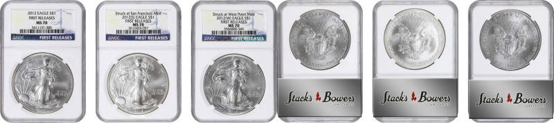 Lot of (3) 2012-Dated Silver Eagles. First Releases. MS-70 (NGC).

Included ar...