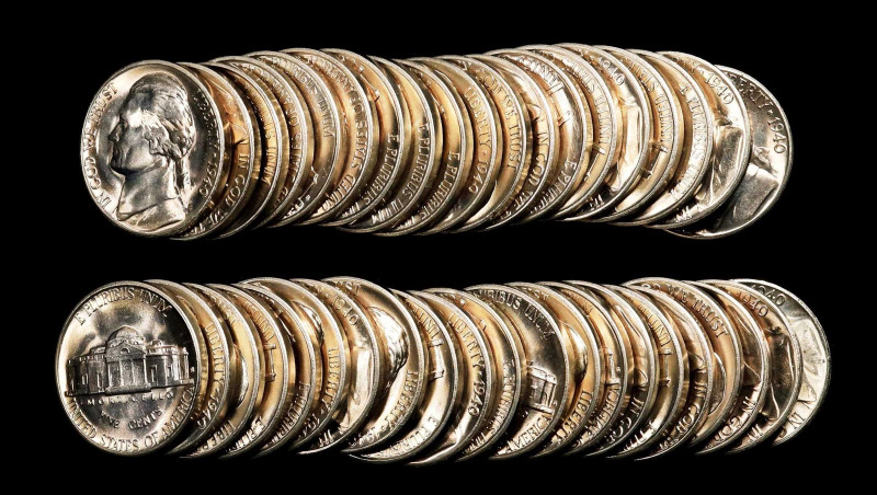 Roll of 1940-S Jefferson Nickels. Mint State (Uncertified).

Housed in a plast...