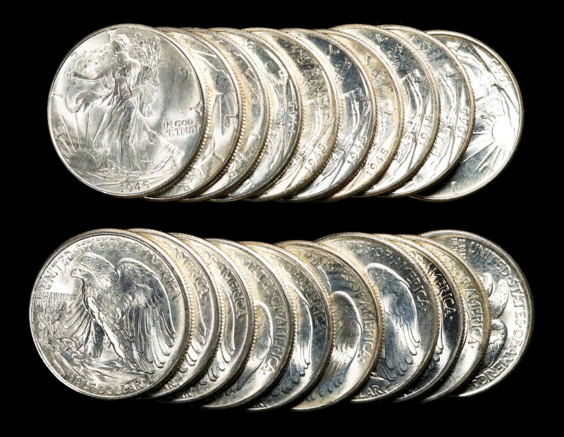 Roll of 1945 Walking Liberty Half Dollars. Mint State (Uncertified).

Housed i...