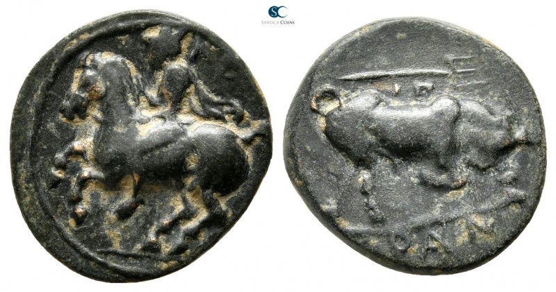 Thessaly. Krannon 350-300 BC. 
Bronze Æ

15 mm., 2,19 g.

Cavalryman, weari...