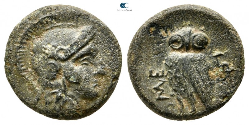 Akarnania. Medeon circa 300-250 BC. 
Bronze Æ

14 mm., 2,01 g.

Head of Ath...