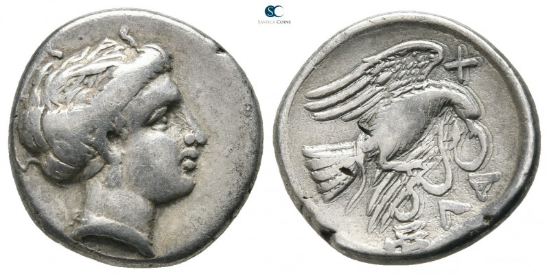 Euboea. Chalkis 338-308 BC. 
Drachm AR

16 mm., 3,61 g.

Head of the nymph ...