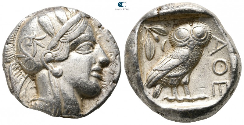 Attica. Athens circa 454-404 BC. 
Tetradrachm AR

25 mm., 17,21 g.

Head of...