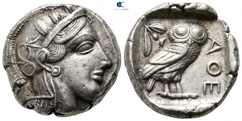 Attica. Athens circa 440 BC. 
Tetradrachm AR

25 mm., 17,23 g.

Head of Ath...