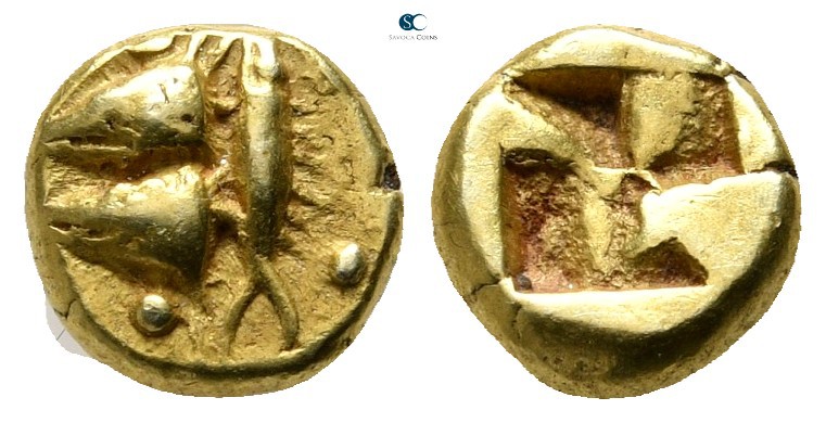 Mysia. Kyzikos circa 600-550 BC. 
1/12 Stater EL or Hemihekte

8 mm., 1,30 g....