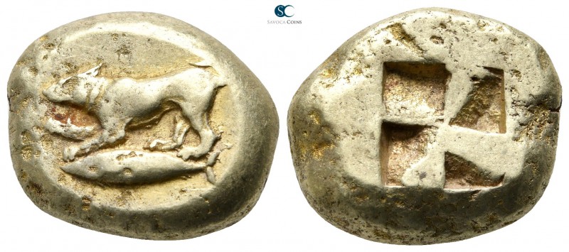 Mysia. Kyzikos circa 550-450 BC. 
Stater EL

20 mm., 16,17 g.

Wolf standin...
