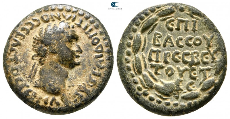 Cappadocia. Caesarea. Domitian AD 81-96. Τ. ΠΟΜΠΩΝΙΟΣ ΒΑΣΣΟΣ ΠΡΕΣΒΕΥΤΗΣ (T. Pomp...