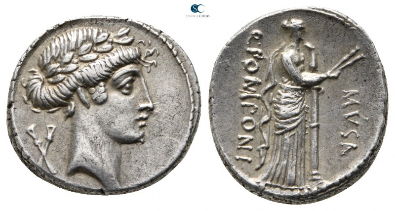 Q. Pomponius Musa 66 BC. Or 56 BC. Rome
Denarius AR

18 mm., 3,87 g.

Laure...