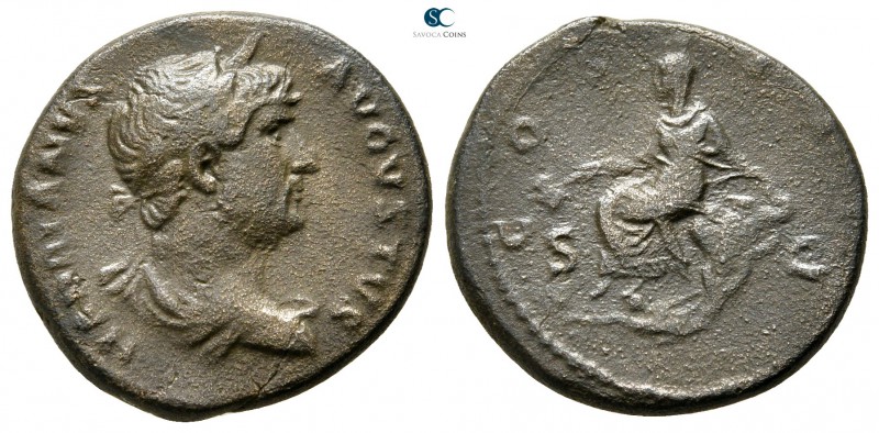 Hadrian AD 117-138. Rome
Semis Æ

19 mm., 4,42 g.

HADRIANVS AVGVSTVS, laur...