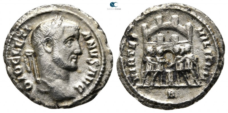 Diocletian AD 284-305. Rome
Argenteus AR

18 mm., 3,26 g.

DIOCLETIANVS AVG...