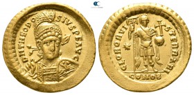 Theodosius II AD 402-450. Struck AD 424/5-430. Constantinople. 10th officina. Solidus AV