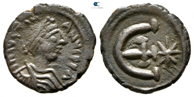 Justin I AD 518-527. Theoupolis (Antioch)
Pentanummium Æ

16 mm., 2,15 g.

...