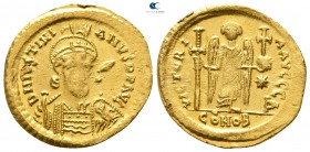 Justinian I AD 527-565. Struck circa AD 527-538. Constantinople. 4th officina. Solidus AV