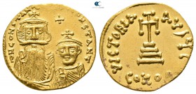 Constans II, with Constantine IV AD 641-668. Constantinople. 3rd or 10th officina. Solidus AV