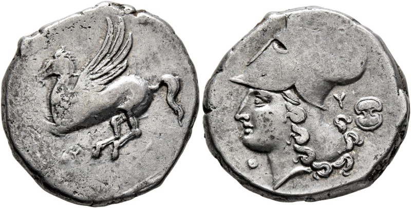 Stater AR
Akarnania, Thyrrheion, c. 320-280 BC, ΘY Pegasos flying left. Rev. Hea...