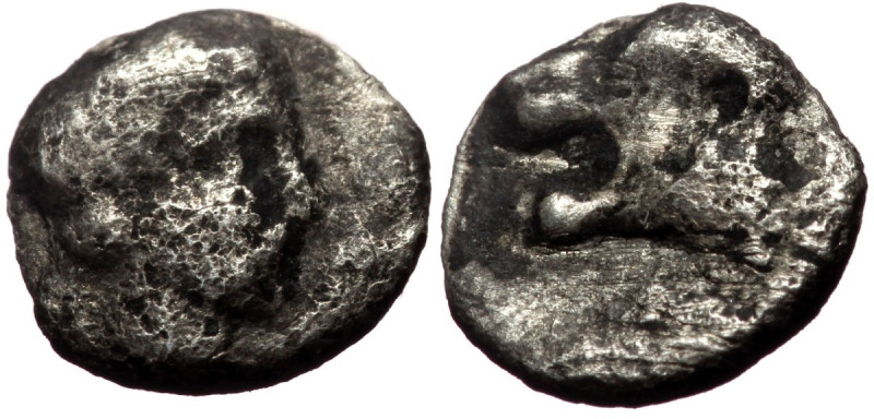 Tetartemorion AR
Karia, Uncertain mint (ca 400-350 BC), Head of lion left / Fema...