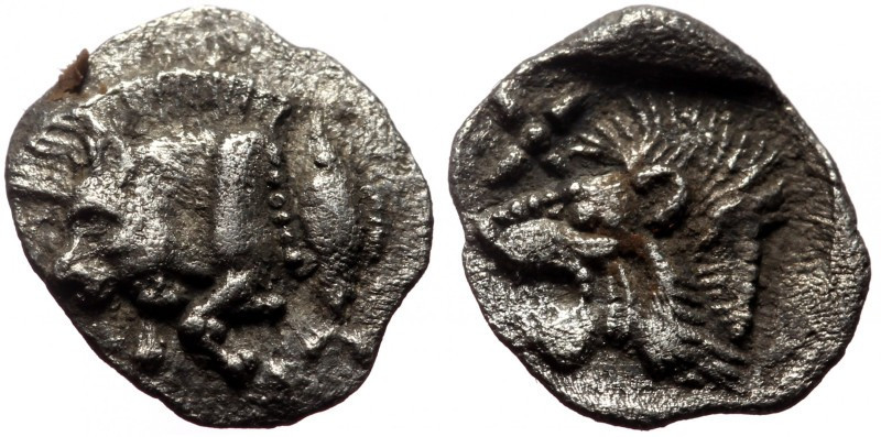 Hemiobol AR
Mysia, Kyzikos, c. 450-400 BC,
Forepart of boar left; to right, tu...