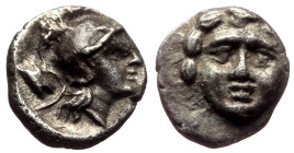 Obol AR
Pisidia, Selge, 4th century BC, Head of gorgoneion facing with flowing hair / Head of Athena right, wearing crested, winged Attic helmet; astr...