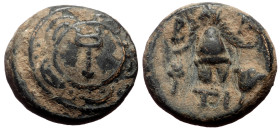 Bronze Æ
Kings of Macedon. Alexander III "the Great"; Posthumous issue, Sardes mint, c. 323-319 BC; Macedonian shield with kerykeion on boss; B – A. ...