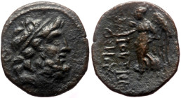 Bronze AE
Cilicia, Elaioussa Sebaste, 1st century BC, Laureate head of Zeus right; monogram left (Off the flan) / EΛAIOYΣΣΙΩN / Nike advancing left, h...