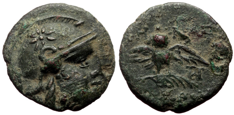 Bronze Æ
Mysia, Pergamon (133-27 BC), Helmeted head of Athena right, star on hel...