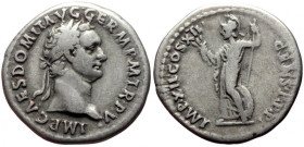 Denarius AR
Domitian (81-96), Rome, AD 86, IMP CAES DOMIT AVG GERM P M TR P V. Laureate head r. / IMP XII COS XII CENS P P P. Minerva standing l., hol...